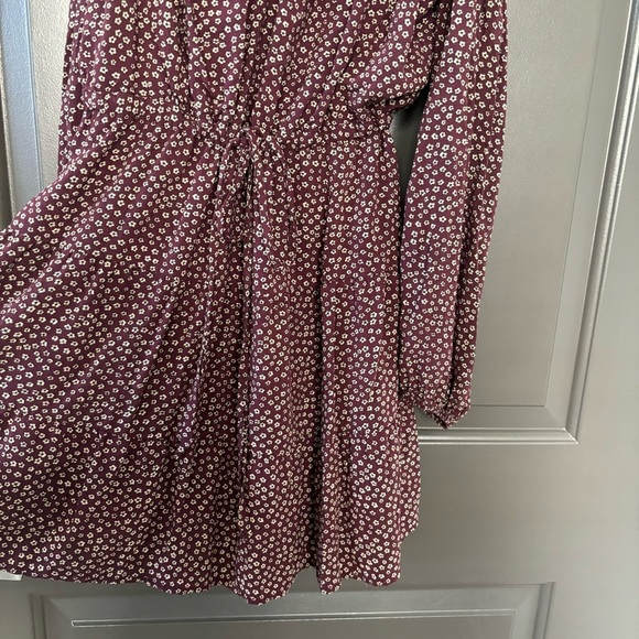 PAIGE Plum Cold Shoulder Drawstring Floral Long Sleeved Mini Dress with Lining - Picture 5 of 7